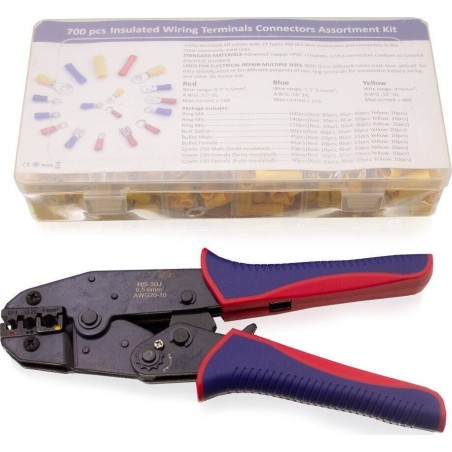 Bituxx Crimpzange für Steckverbinder, Set mit 700 Endstücken, Crimpzange