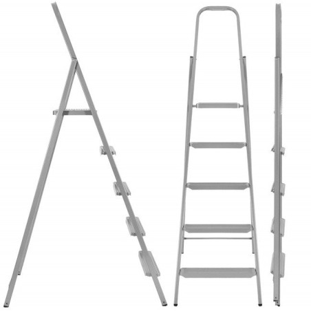 Zusammenklappbare Stahlleiter, 5 Sprossen, Höhe 167 cm, rutschfest, bis 150 kg, UNIVERSAL