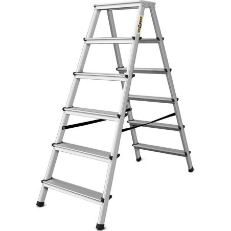 DRABEST Aluminiumleiter, beidseitig nutzbar, 6 Sprossen, Tragkraft: 125–150 kg (Tragkraft 125 kg)
