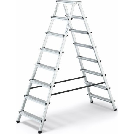 Lagerung Aluminiumleiter, beidseitig nutzbar, 8 Sprossen, Tragkraft 125 kg – HOME