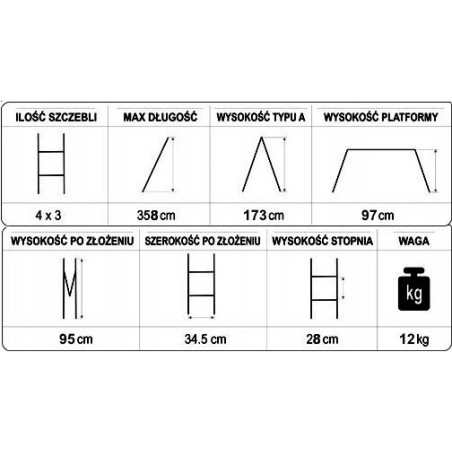 MULTIFUNKTIONALE ALUMINIUM-GELENKLEITER 4x3 + PLATTFORM MIT GROSSEN SCHARNIEREN