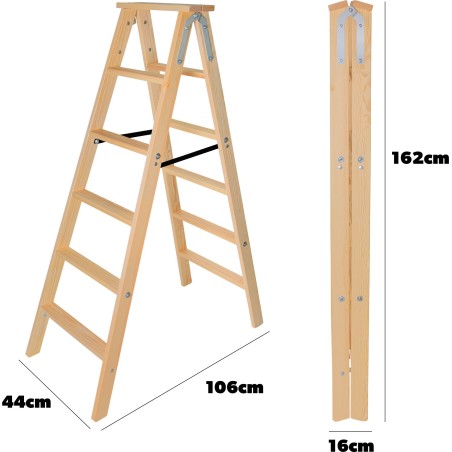 Kadax KADAX 6-stufige Holz-Klappleiter, doppelseitig, für Malerarbeiten, für den Hausgebrauch