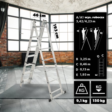 Kadax KADAX Aluminiumleiter 3x7, beidseitig nutzbar + Haken, 150 kg