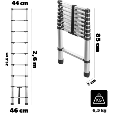KADAX Aluminium-Teleskopleiter HOME 2,6 m, 9 Sprossen