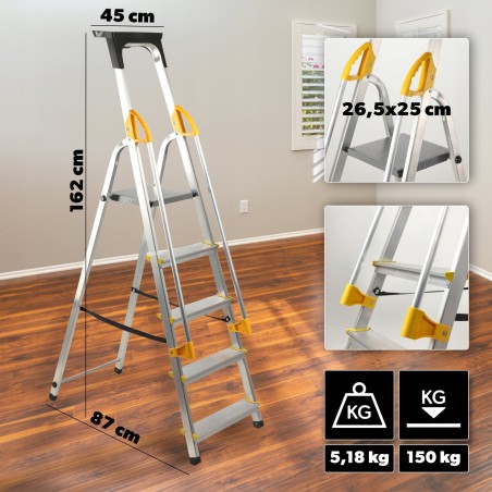 Kadax KADAX Haushaltsleiter mit 5 Sprossen und Handläufen, Tragkraft 150 kg