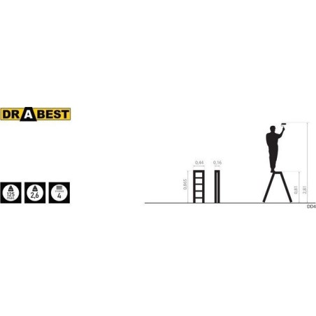 DRABEST Aluminiumleiter, beidseitig nutzbar, 4 Sprossen, Tragkraft: 125–150 kg (Tragkraft 125 kg)