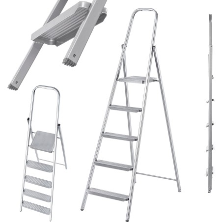 Kadax KADAX Stahlleiter, 5-stufig, universell einsetzbar, einseitig, klappbar, für den Hausgebrauch