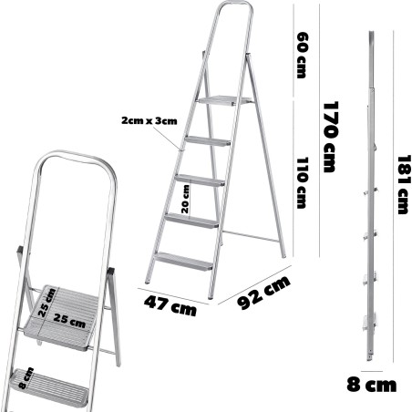 Kadax KADAX Stahlleiter, 5-stufig, universell einsetzbar, einseitig, klappbar, für den Hausgebrauch