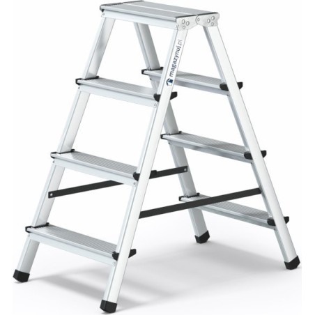 Lagerung Aluminiumleiter, beidseitig nutzbar, 4 Sprossen, Tragkraft 125 kg – HOME