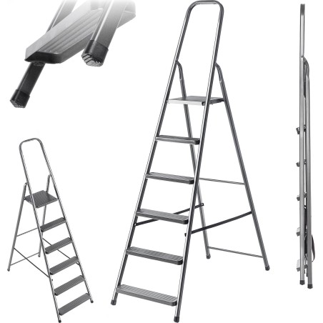 6-stufige Stahlleiter – Klappbare Haushaltsleiter, stabile Stufen, Tragkraft 125 kg