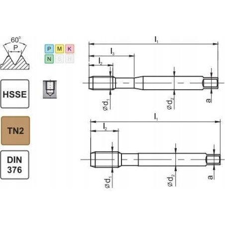 Fanar Gewindebohrer UNC 1/2-13 DIN-376C R40 (2B) HSSE TIN 800X