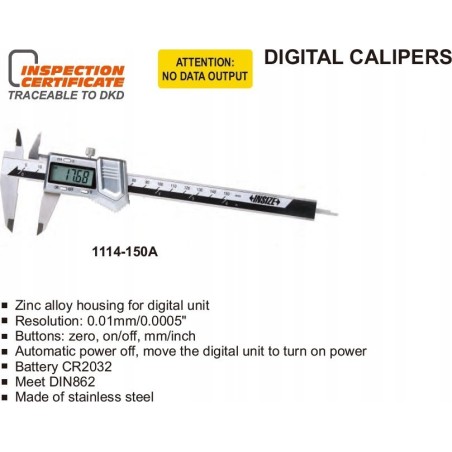 Insize Messschieber 150 digital 6 SQ Etui aus Zink / zertifiziert