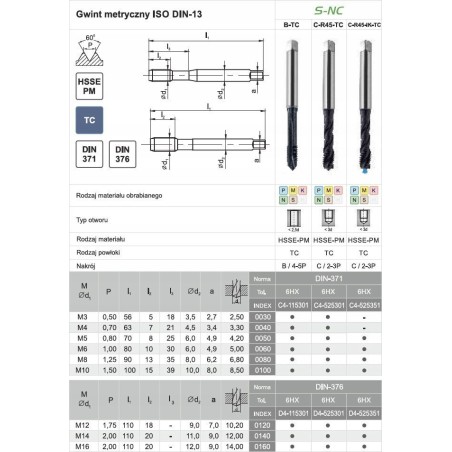 Fanar Gewindebohrer M16 DIN-376C R45 (6H) HSSE-PMS TICN S-NC
