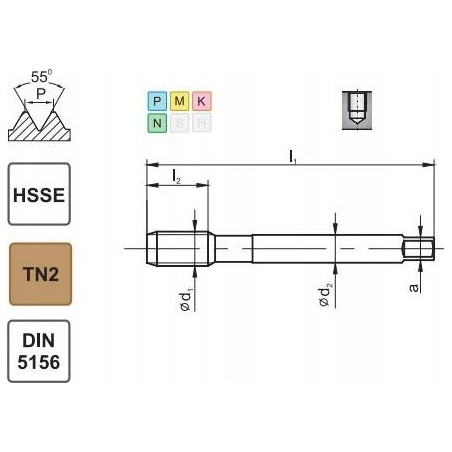 Fanar Gewindebohrer G 1/2" DIN-5156C R40 HSSE TIN 800X