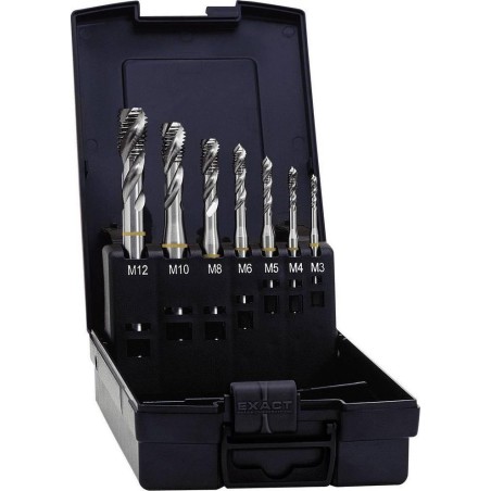 Exact Exact 05112 Maschinen-Gewindebohrer-Set, 7-teilig, metrisch, Rechtsgewinde, DIN 371, HSS, Form B, 1 Set