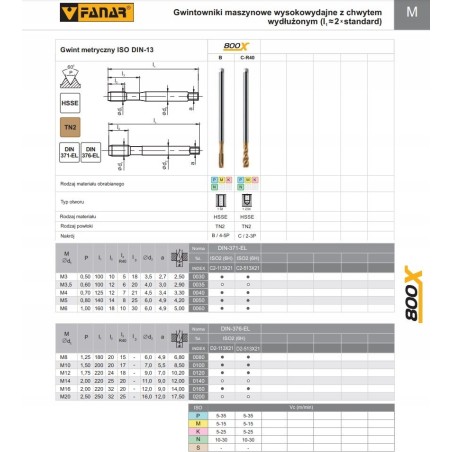 Fanar Gewindebohrer M16 DIN-376B EL (6H) HSSE TN 800X