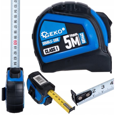 Doppelseitiges Nylon-Rollmaßband mit Automatikmechanismus, 5 m/19 mm, KLASSE I – Displaykarton (12/120)