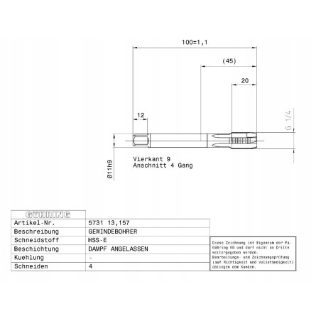 Maschinengewindebohrer für Durchgangsbohrungen GUHRING HSS-E 5731 G1/4 – 19 Umdrehungen