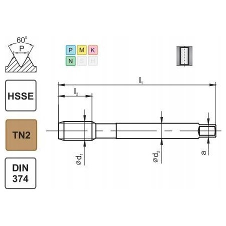 Fanar Gewindebohrer M12x1,25 DIN-374B (6H) HSSE TIN 800X