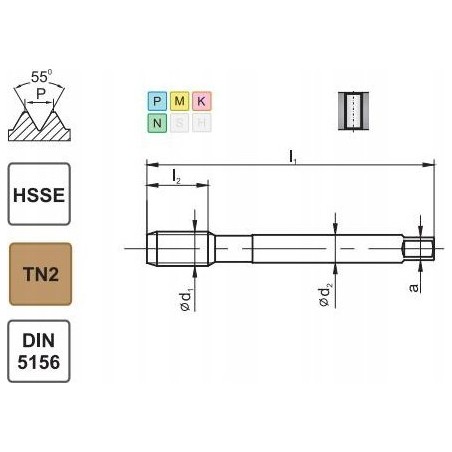 Fanar Gewindebohrer G 1/8" DIN-5156B HSSE TIN 800X