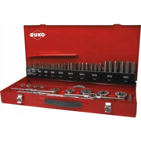 Sortiment an Gewindebohrern und Gewindeschneidern RUKO HSS M3–M20, 54-teilig