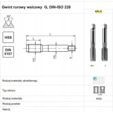 Fanar Gewindebohrer G 2" NGRA/2 DIN-5157 HSS.