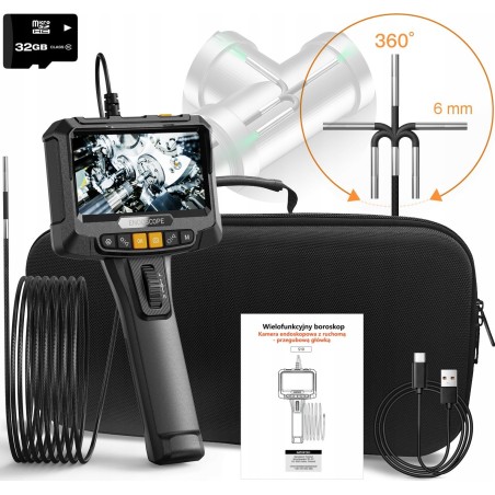 360°-Dreh-Inspektionsendoskop mit LED-Beleuchtung, SD-Bildschirm (32 GB), Schutzklasse IP67, 2 m Kabel, Kamera S10 (6 mm)
