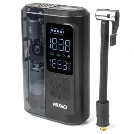 Kabellose Akku-Autokompressor mit Powerbank, LED und USB-C, 40 W, AMIO-04378