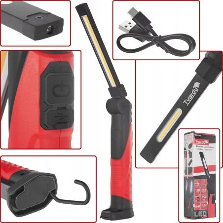 Tvardy Klappbare Werkstattlampe mit Magnet, LED COB 5 W + 3 W, 2600 mAh, 650 lm, IP44 (40)