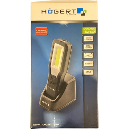 Högert Technik Werkstattlampe mit LED-Sockel und USB-Anschluss