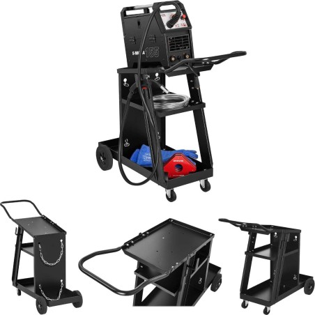 Stamos Schweißwagen aus Stahl für die Werkstatt mit 3 Ablagen, Tragkraft bis zu 75 kg