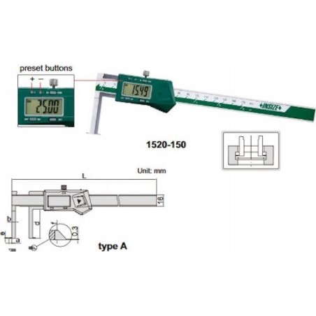 Insize Spezial-Messschieber 11–150, digital, MAUA-KW, 0,01, 0,43–6