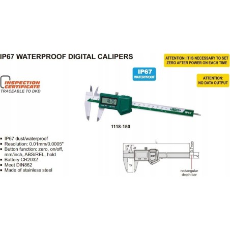 Insize Messschieber 200 digital 8 IP67 3V/ABS/SQ /Zert.