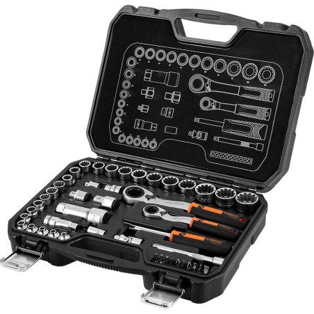 Neo Durchsteck-Steckschlüsseleinsatz-Set 1/4" + 3/8", 46-teilig