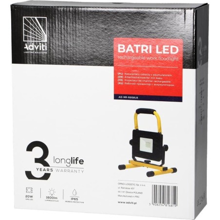 Orno BATRI LED 20 W, tragbarer Arbeitsscheinwerfer mit Akku, 1600 lm, IP65, 6500 K, 4400 mAh