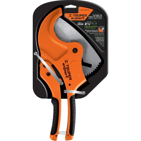 Truper Kunststoffrohrschere. Robustes Metallgehäuse, Klinge aus rostfreiem Stahl, für Rohre bis 63 mm. Klappbar