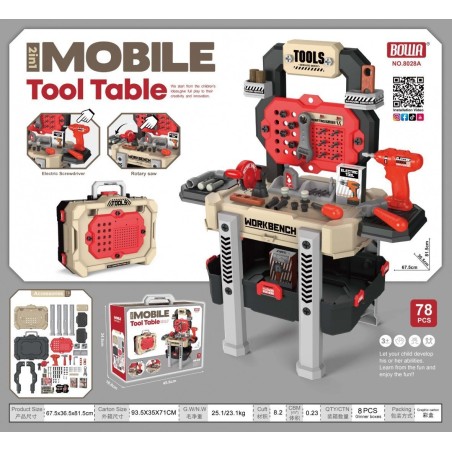 Ramiz Werkzeugkasten für Kinder ab 3 Jahren – 2-in-1-Bastelset: Koffer + Ständer, rot