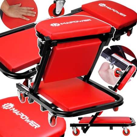 MaPower MAPOWER MPMC01 Klappbare Werkstattliege 2-in-1: Hocker, Rollwagen, Sitz, Hocker