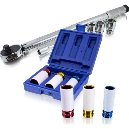 Bituxx Drehmomentschlüssel mit Ratsche 1/2" + Steckschlüsseleinsätze 17, 19, 21 mm