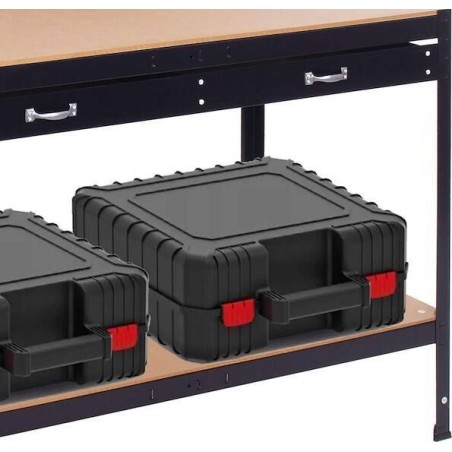 Springos Werkstatttisch für die Garage 120 x 60 x 155 cm mit Arbeitsplatte und Schublade, schwarz-braun, UNIVERSELL