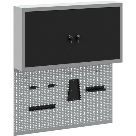 vidaXL Werkzeugschrank-Set, 3-teilig, schwarz und grau, Stahl, mit Haken