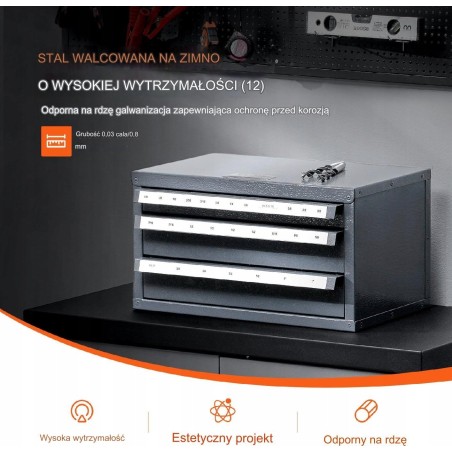 Schrank für Schaftfräser, 3 Schubladen, 29 Fächer