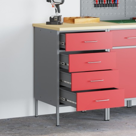 vidaXL Roter Stahl Mittelgroßer höhenverstellbarer Werkstattschrank