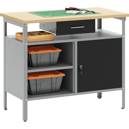 vidaXL Werkbank Grau, Braun, Schwarz
