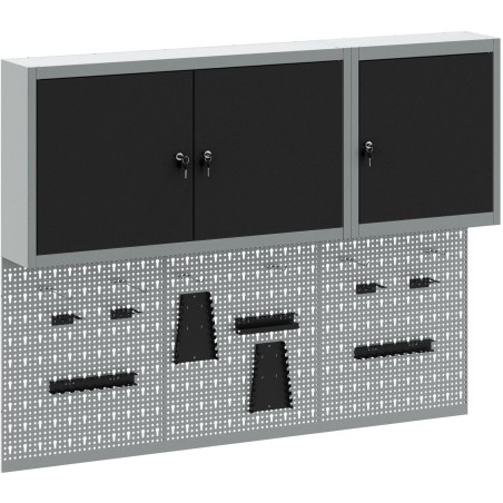 vidaXL Werkzeugschrank-Set, 5-teilig, schwarz und grau, Stahl, mit Haken