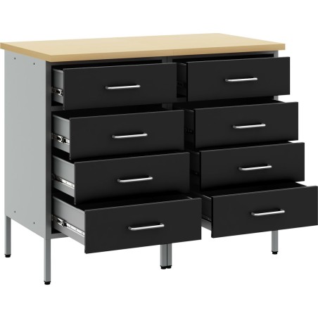 vidaXL Set mit 2 Arbeitsschränken aus schwarzem Stahl, Standardausführung, mit verstellbaren Füßen