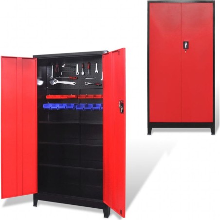vidaXL Werkzeugschrank, 2 Türen, Stahl, 90 x 40 x 180 cm, schwarz-rot