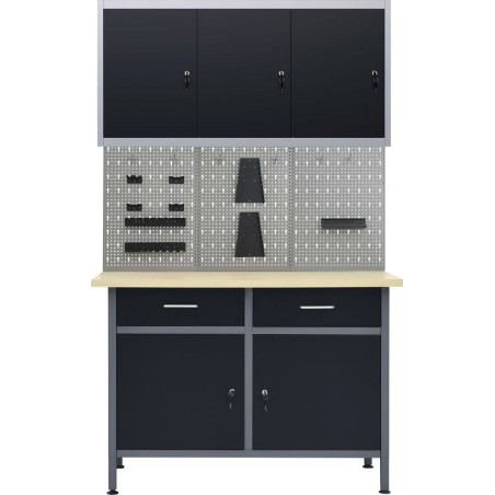 vidaXL Arbeitstisch mit drei Wandpaneelen und einem Schrank