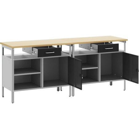 vidaXL 2er-Set, schwarz und grauer Stahl, rechteckige Werkbank