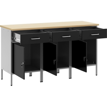 vidaXL Set mit 3 Stühlen, schwarz, Stahl, groß, höhenverstellbar